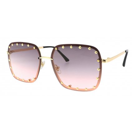 Dámské sluneční brýle, čtvercové s ozdobou B3723, růžové barvy 9001558-1