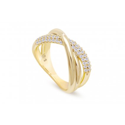 Pozlacený dámský prsten 14k zlatem, překřížený motiv se zirkony 4000319