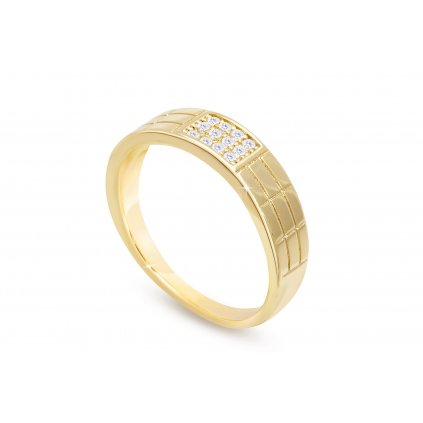 Pozlacený dámský prsten 14k zlatem, zdobený zirkony ve tvaru čtverce 4000321