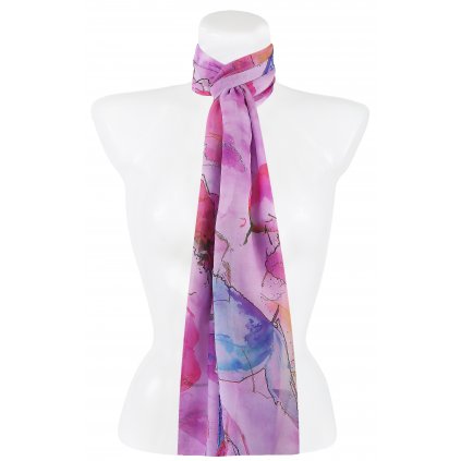 Dámský obdélníkový šál 36526 s potiskem květin, fialové barvy 7200635-6