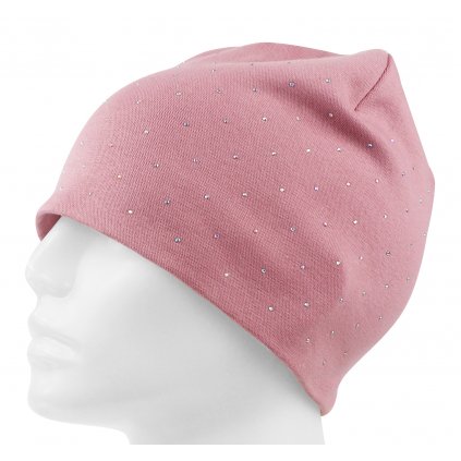 Dámská bavlněná čepice s lesklými kamínky, růžová barva 9001559