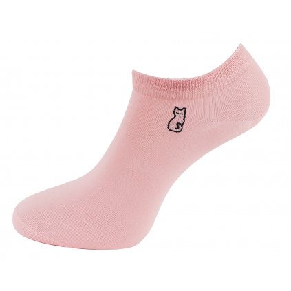 Dámské kotníkové ponožky NDX9892 s výšivkou kočky - růžové barvy 9001581-4