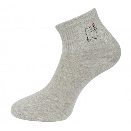 Dámské ponožky s potiskem NPX9581, kočka s vínem - šedé barvy 9001583