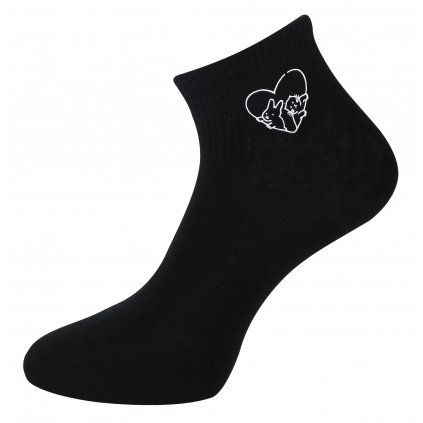 Dámské ponožky s potiskem NPX9581, kočka s králíčkem - černé barvy 9001583-1