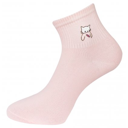 Dámské ponožky s potiskem NPX9581, kočička s náplastí - růžové barvy 9001583-3