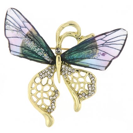 Brož - motýl s fialovými křídly a zirkony, zlaté barvy 9001580-2