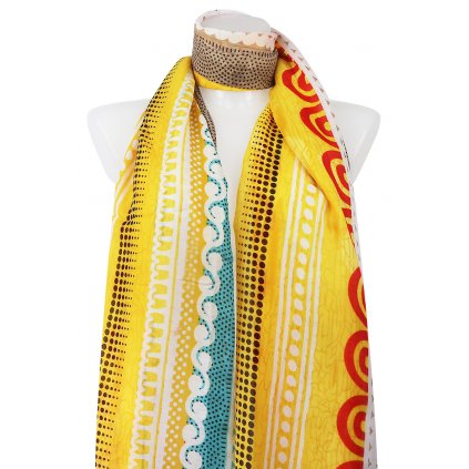 Dámský dlouhý obdélníkový šátek 2083-292, potisk s ornamenty - žluté barvy 7200526-5