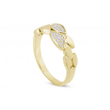 Pozlacený dámský prsten 14k zlatem, ozdobený listy s čirými zirkony 4000330