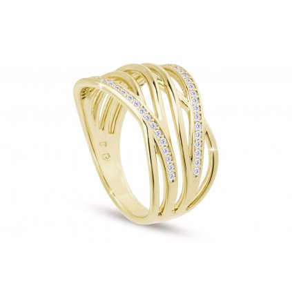 Pozlacený dámský prsten 14k zlatem, vlnité pásy ozdobené zirkony 4000332