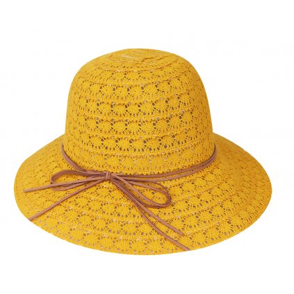 Dámský klobouk 9-60 s ozdobným provázkem - žluté barvy 9001608-1