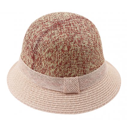 Dámský slaměný klobouk s ozdobným páskem, růžové barvy 9001606-2