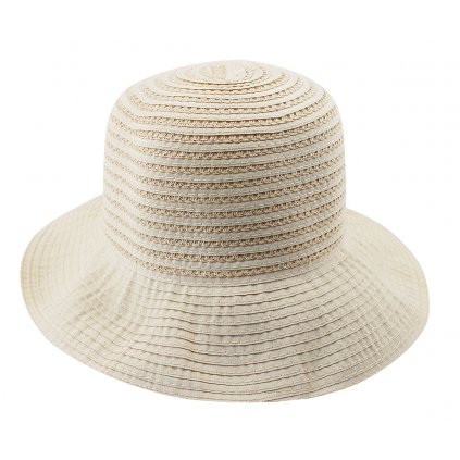Dámský slaměný klobouk s proužky, krémové barvy 9001605