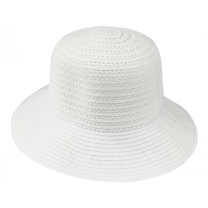 Dámský slaměný klobouk s proužky, bílé barvy 9001605-1