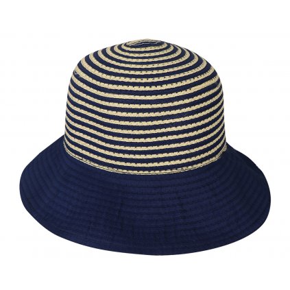 Dámský slaměný klobouk s proužky, modré barvy 9001605-2