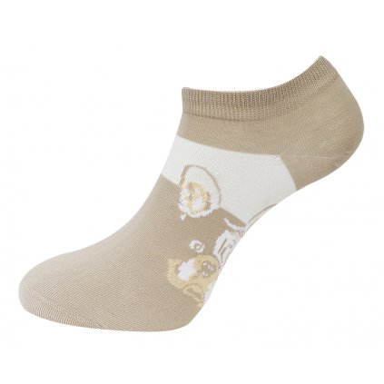 Dámské kotníkové ponožky ND9815 s buldočkem - hnědé barvy 9001624-3