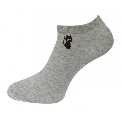 Dámské kotníkové ponožky NDX8093 kočka se srdíčkem - šedé barvy 9001625