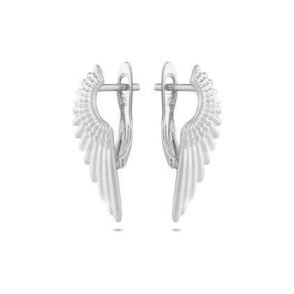 Rhodiované náušnice 14k, roztažená andělská křídla 1002781