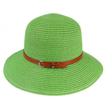 Dámský slaměný klobouk s páskem, zelené barvy 9001631
