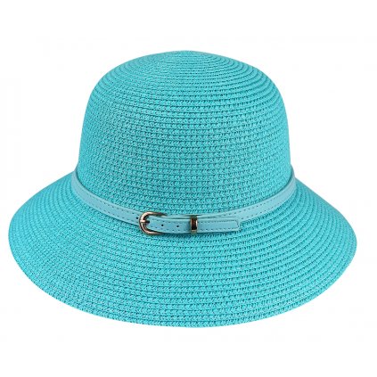 Dámský slaměný klobouk s páskem, modré barvy 9001631-1
