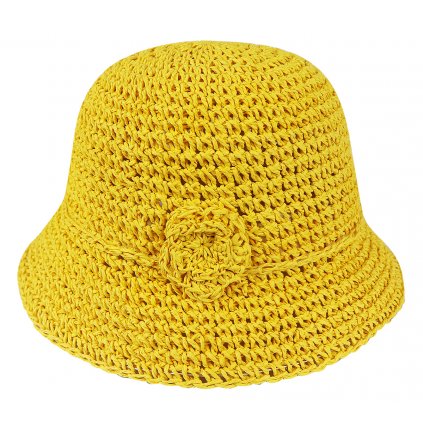 Dámský slaměný klobouk JJ-351 s kytičkou, žluté barvy 9001630