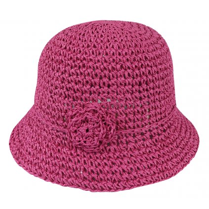 Dámský slaměný klobouk JJ-351 s kytičkou, růžové barvy 9001630-3