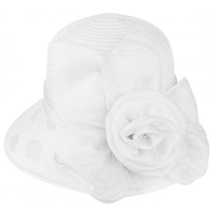 Dámský klobouk T23-20 s ozdobnou velkou růží, bílé barvy 9001628-1