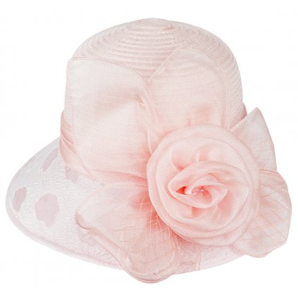 Dámský klobouk T23-20 s ozdobnou velkou růží, růžové barvy 9001628-2