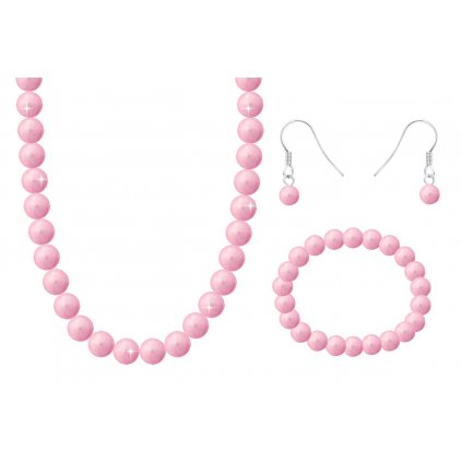 Set z bižuterního kovu, růžová perla, náhrdelník + visací náušnice + náramek 6000655-5