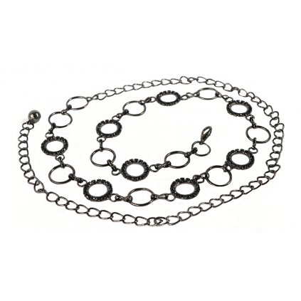 Dámský řetízkový pásek s kolečky a kubickými zirkony - černé barvy 9001577-2