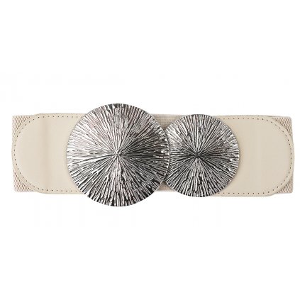 Dámský elastický pásek se stříbrnou sponou - krémové barvy 9001654