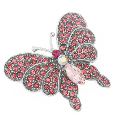 Brož - motýl s broušenými kamínky, růžové barvy 9001687
