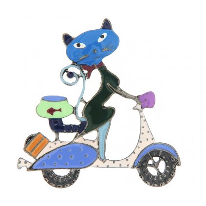 Brož - kočička na skútru, modré barvy 9001670-3