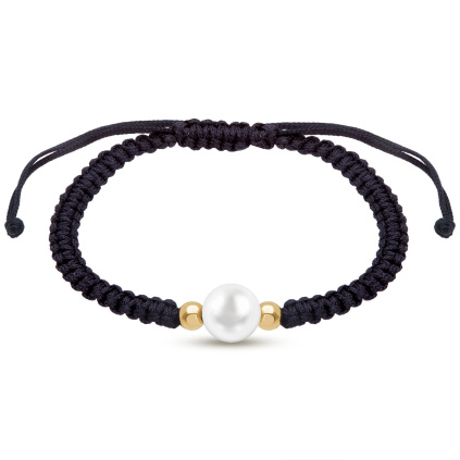 TOKIO 2358 Provázkový náramek z chirurgické oceli, bílá perla s černým provázkem  Ellami