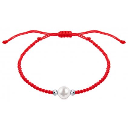 Provázkový náramek z chirurgické oceli, bílá perla s červeným provázkem 2002358-1
