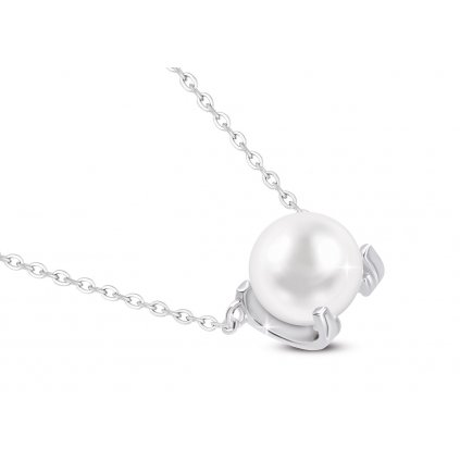 1030 Stříbrný řetízek s přívěskem, bílá perla 3001888
