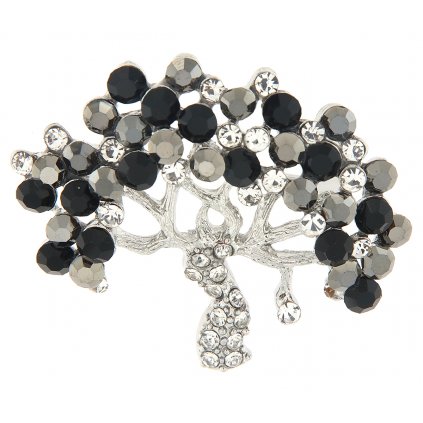 Brož - strom života s broušenými kamínky, černé barvy 9001673