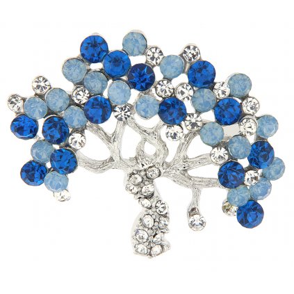 Brož - strom života s broušenými kamínky, modré barvy 9001673-1