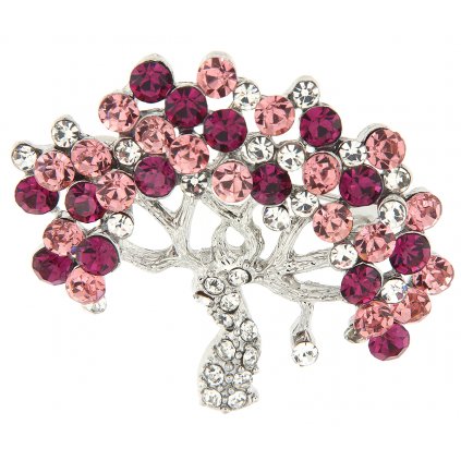 Brož - strom života s broušenými kamínky, růžové barvy 9001673-3