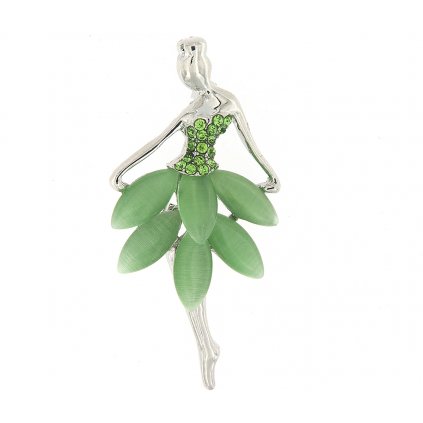 Brož - baletka s broušenými kamínky, zelené barvy 9001677