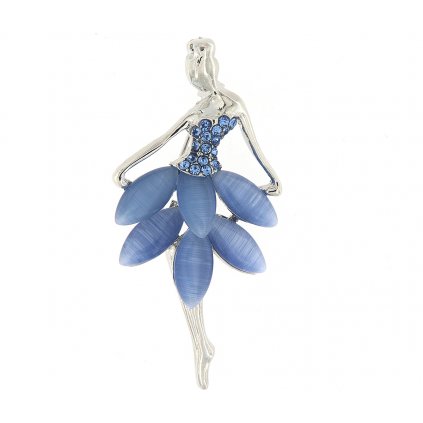 Brož - baletka s broušenými kamínky, modré barvy 9001677-2