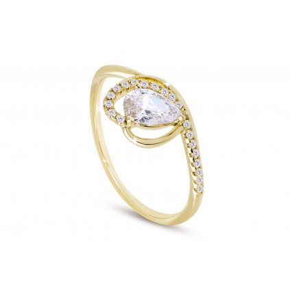 Pozlacený dámský prsten 14k zlatem, kapka vykládaná čirými zirkony 4000373