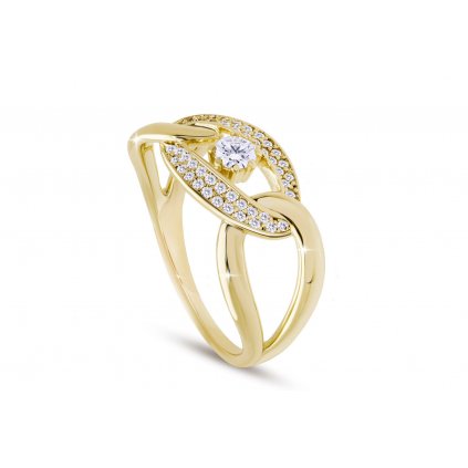 Pozlacený dámský prsten 14k zlatem, pletená ozdoba s čirými zirkony 4000367