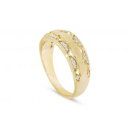 Pozlacený dámský prsten 14k zlatem, půlkruhy ozdobené zirkony a průřezy 4000368