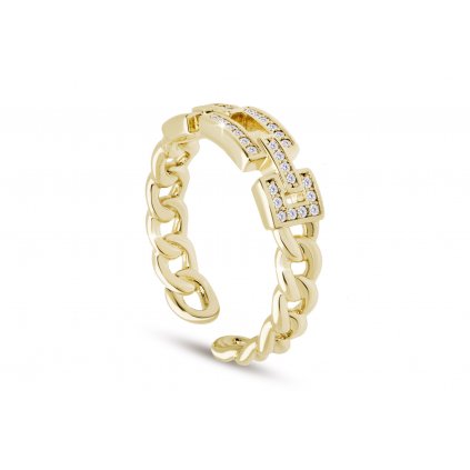 Pozlacený dámský prsten 14k zlatem - nastavitelný, pletený se zirkonovou ozdobou 4000369