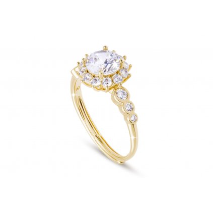 Pozlacený dámský prsten 14k zlatem - nastavitelný, květina vykládaná čirým zirkonem 4000382