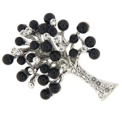 Brož - strom života s broušenými kamínky a černými perličkami 9001695-1