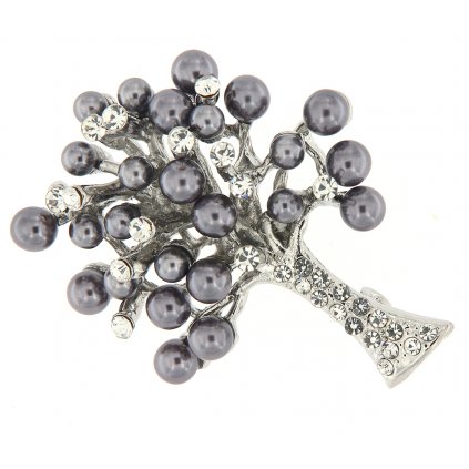 Brož - strom života s broušenými kamínky a fialovými perličkami 9001695-2