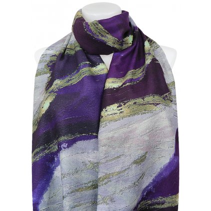 Dámský teplý obdélníkový šál 3015-76 motiv mramor, fialové barvy 7200662