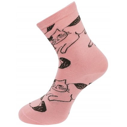 Dámské ponožky s potiskem koček NZP856 - růžové barvy 9001717-2