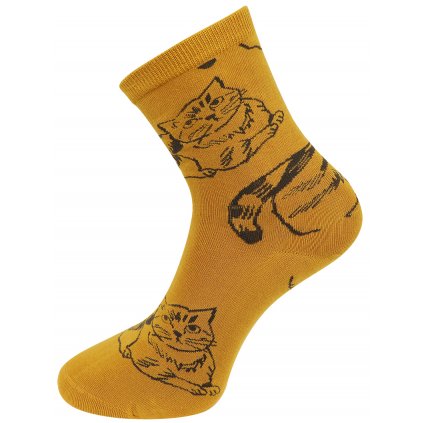 Dámské ponožky s potiskem koček NZP856 - žluté barvy 9001717-3